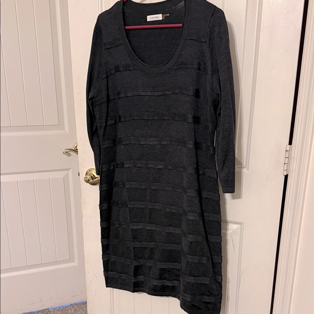 Calvin Klein XL Charcoal Long Sleeve Stretch Midi Sweater Dress